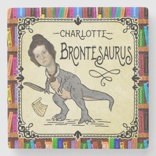 Funny Charlotte Bronte Saurus Dinosaur Buchleser Steinuntersetzer (Vorderseite)