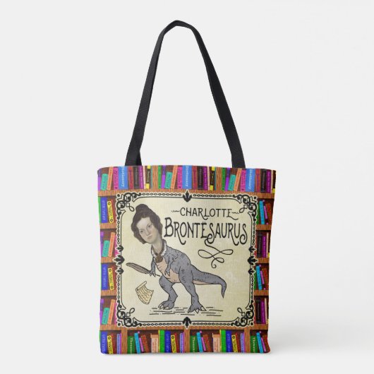 Funny Charlotte Bronte Saurus Dinosaur Buchleser Tasche (Rückseite)