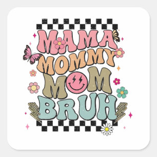 Funny Checkered Mama Blume Muttertag Niedliche Mam Quadratischer Aufkleber