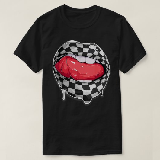 Funny Checkered Schwarz-weiß Lip Niedlich Checkerb T-Shirt (Design vorne)