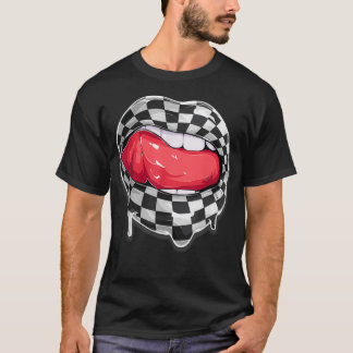 Funny Checkered Schwarz-weiß Lip Niedlich Checkerb T-Shirt