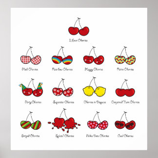 Funny Cheeky Cherries Niedlich Twins Kinderzimmer  Poster