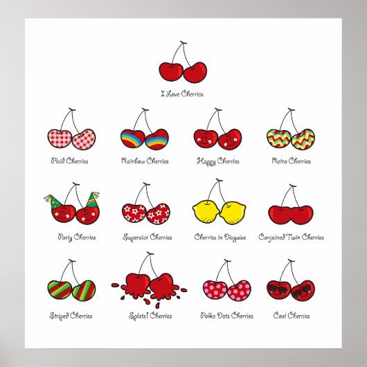 Funny Cheeky Cherries Niedlich Twins Kinderzimmer Poster (Vorne)