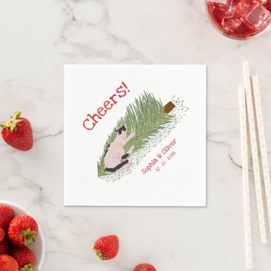 Funny Cheers! Cat vs Christmas Tree Holidays Serviette (Beispiel)