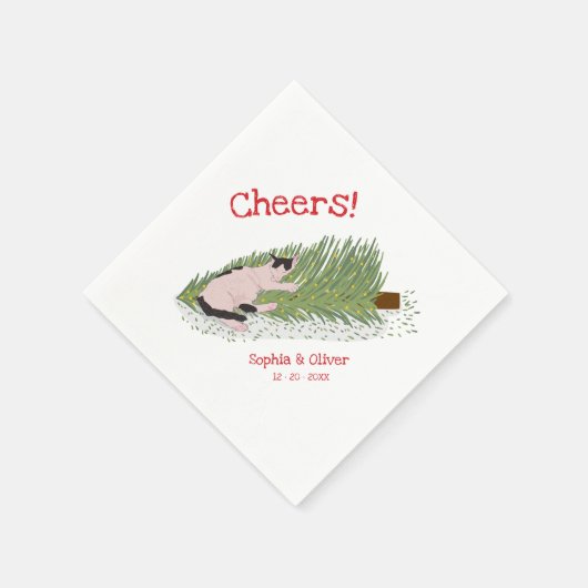 Funny Cheers! Cat vs Christmas Tree Holidays Serviette (Ecke)