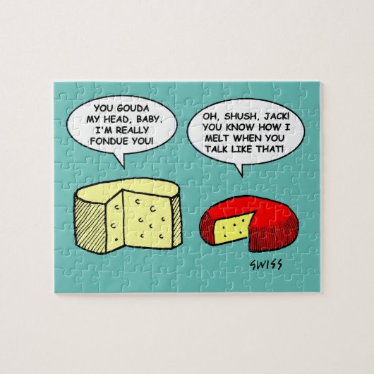 Funny Cheese Degustation Party Smalltalk Cartoon Puzzle (Horizontal)
