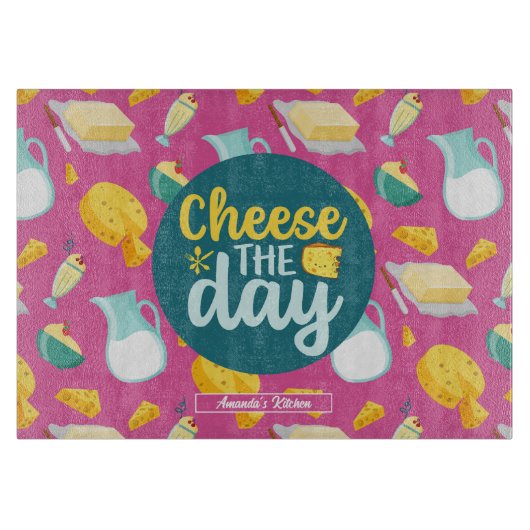 Funny Cheese The Day Retro Dairy Food Muster Schneidebrett (Vorderseite)