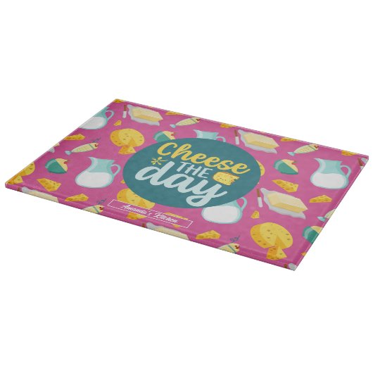 Funny Cheese The Day Retro Dairy Food Muster Schneidebrett (Ecke)