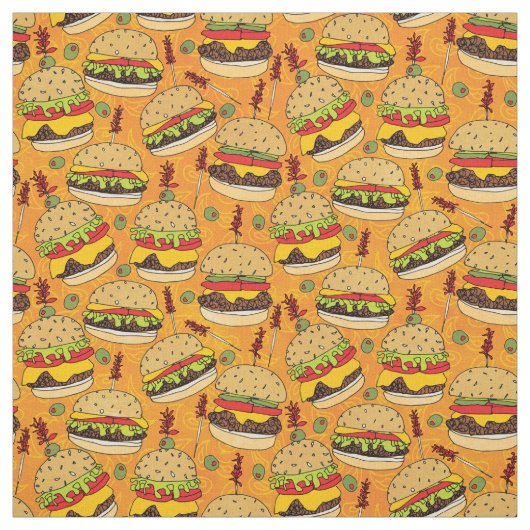 Funny Cheeseburger auf gelbem Lebensmittelmuster Stoff (Muster)