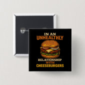 Funny Cheeseburger Eater Beziehung mit Burger Button (Vorne & Hinten)
