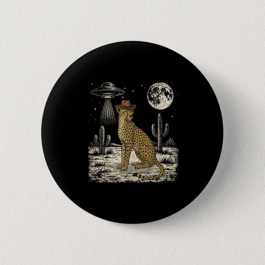Funny Cheetah Cowboy Western Ufo Safari Tier Button (Vorderseite)