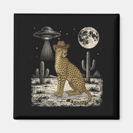 Funny Cheetah Cowboy Western Ufo Safari Tier Magnet (Vorne)