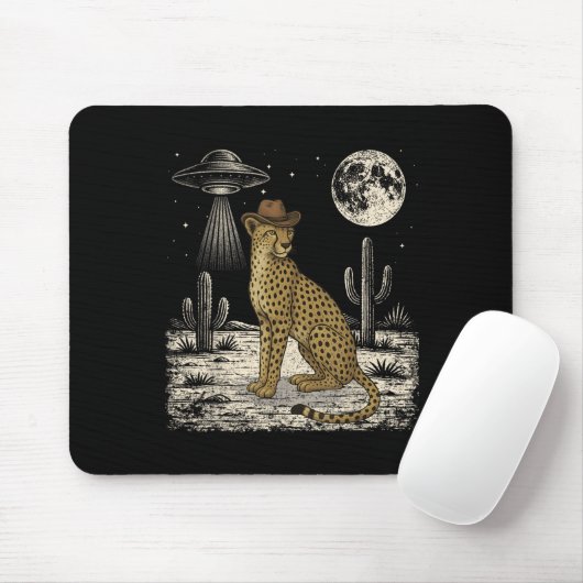 Funny Cheetah Cowboy Western Ufo Safari Tier Mousepad (Mit Mouse)