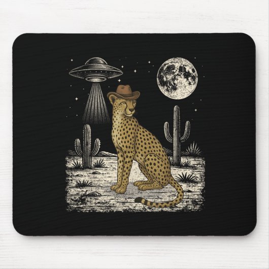 Funny Cheetah Cowboy Western Ufo Safari Tier Mousepad (Vorne)