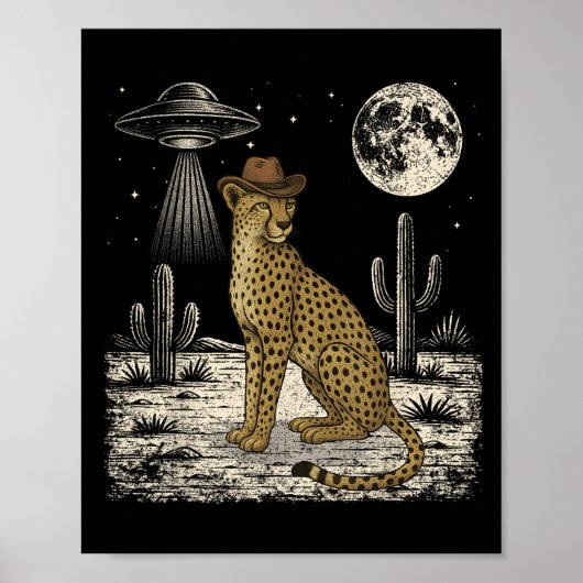 Funny Cheetah Cowboy Western Ufo Safari Tier Poster (Vorne)