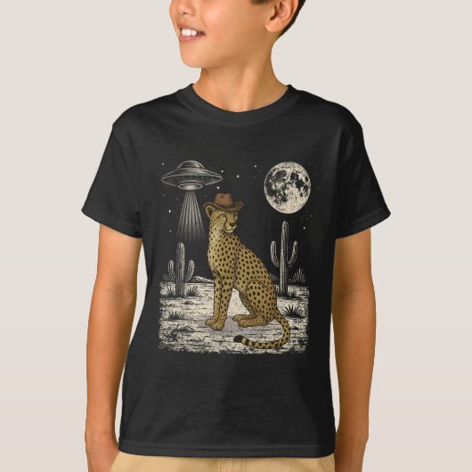 Funny Cheetah Cowboy Western Ufo Safari Tier T-Shirt (Vorderseite)