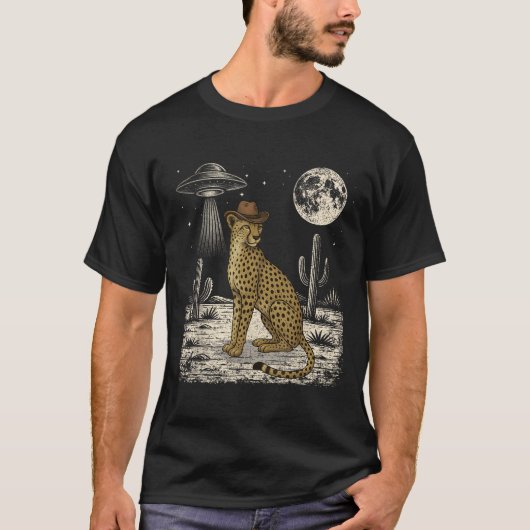 Funny Cheetah Cowboy Western Ufo Safari Tier T-Shirt (Vorderseite)