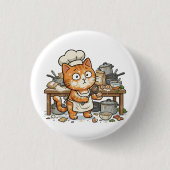 Funny Chef Cat Messy Kitchen Button (Vorderseite)