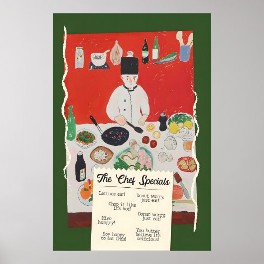 Funny Chef Specials Poster Retro Food Pun Kitchen (Vorne)