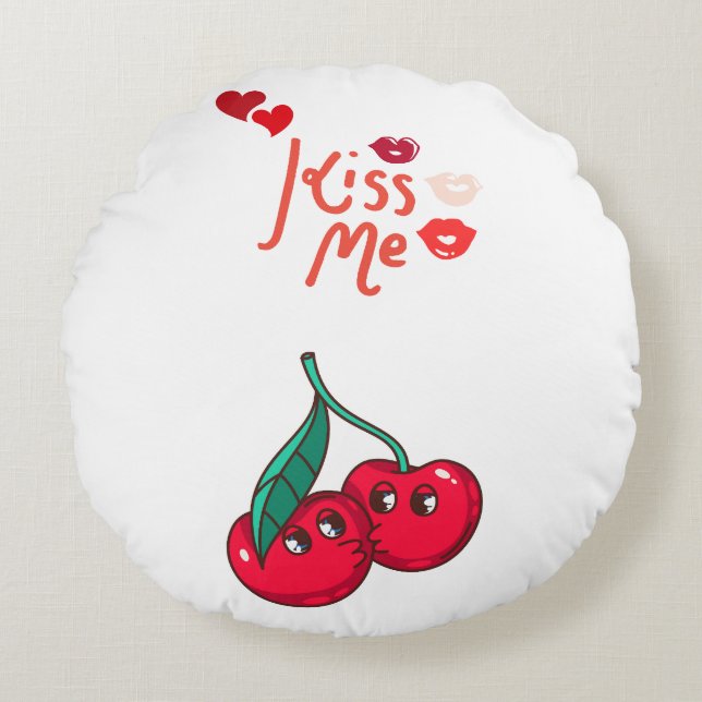 Funny Cherries in der Liebe. Rundes Kissen (Vorderseite)