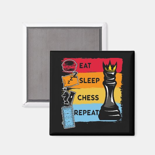 Funny Chess King Eat Sleep Chess Repeat Magnet (Vorderseite/Rückseite)