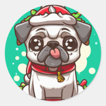 Funny Chibi Kawaii Dog Mops Weihnachtssticker