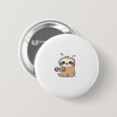 Funny Chibi Sloth Workout Niedlich Kawaii Gym Cart Button (Vorne & Hinten)