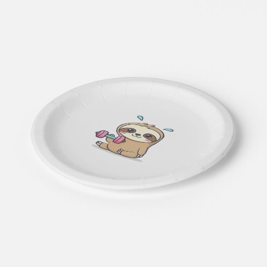 Funny Chibi Sloth Workout Niedlich Kawaii Gym Cart Pappteller (Schrägansicht)