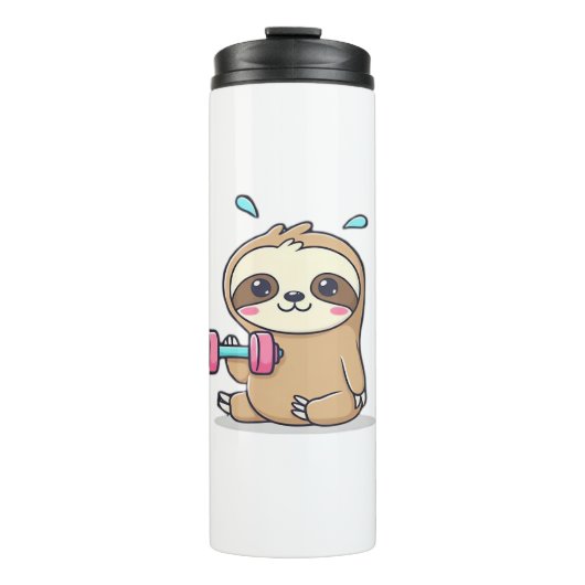 Funny Chibi Sloth Workout Niedlich Kawaii Gym Cart Thermosbecher (Vorderseite)