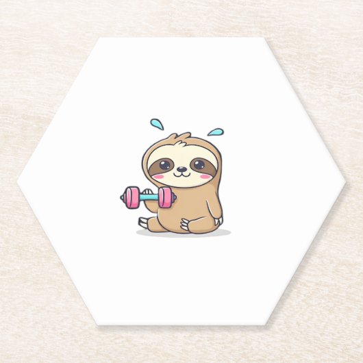Funny Chibi Sloth Workout Niedlich Kawaii Gym Cart Untersetzer (Vorderseite)