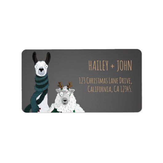 Funny Chic Llama & Sheep Grey Return Address Adressaufkleber (Vorne)