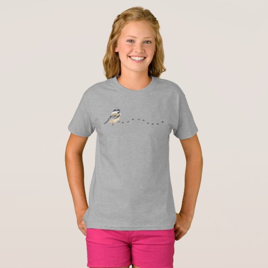 Funny Chickadee Niedliche Vogelspuren T-Shirt (Vorne ganz)