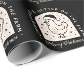 Funny chicken Christmas farm whimsical black Geschenkpapier (Rolleneckpunkt)