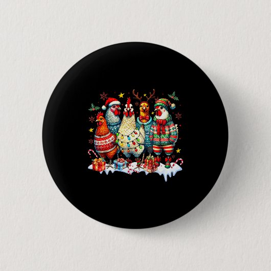 Funny Chicken Christmas Lights Farm Animal Cute Xm Button (Vorderseite)