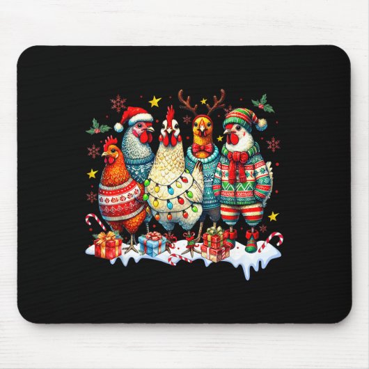 Funny Chicken Christmas Lights Farm Animal Cute Xm Mousepad (Vorne)