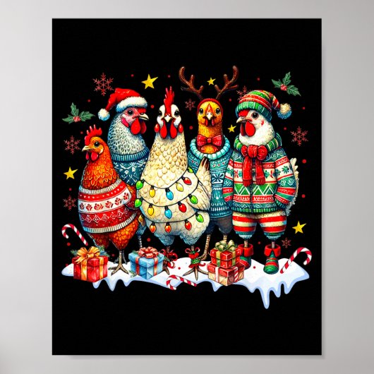 Funny Chicken Christmas Lights Farm Animal Cute Xm Poster (Vorne)