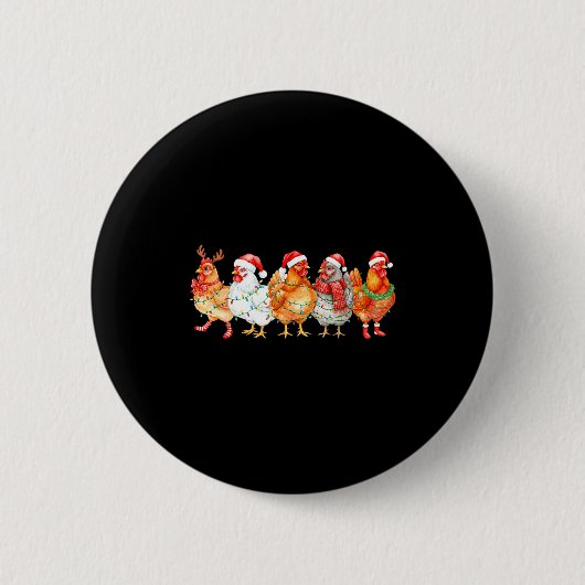Funny Chicken Christmas Lights Farm Animal Xmas Ho Button (Vorderseite)