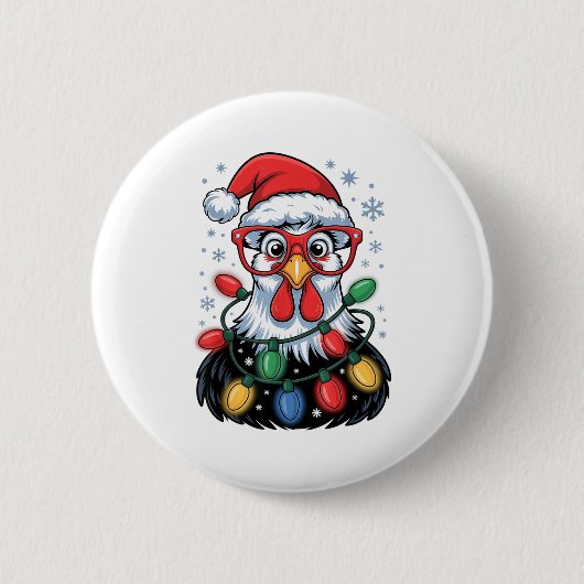 Funny Chicken Christmas Tree Lights Santa Hat Xmas Button (Vorderseite)