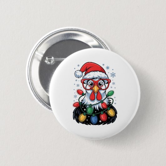 Funny Chicken Christmas Tree Lights Santa Hat Xmas Button (Vorne & Hinten)
