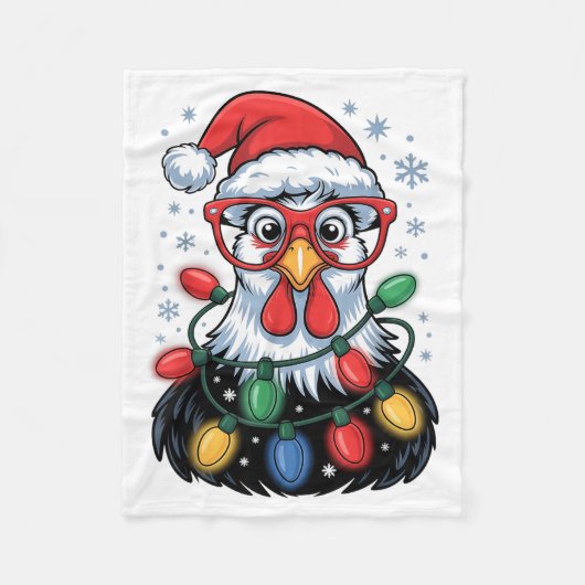 Funny Chicken Christmas Tree Lights Santa Hat Xmas Fleecedecke (Vorderseite)