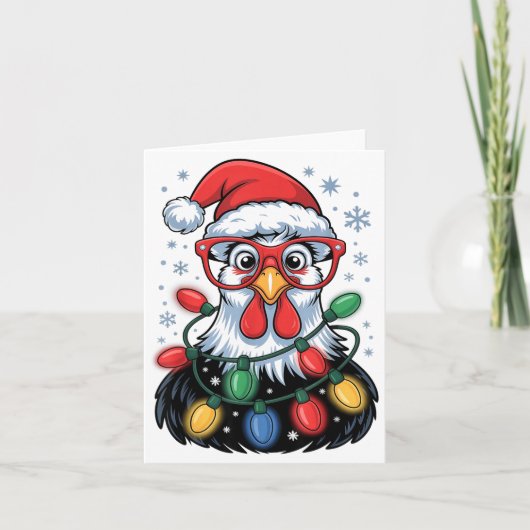 Funny Chicken Christmas Tree Lights Santa Hat Xmas Karte (Vorderseite)