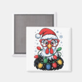 Funny Chicken Christmas Tree Lights Santa Hat Xmas Magnet (Vorderseite/Rückseite)