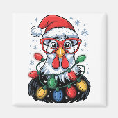 Funny Chicken Christmas Tree Lights Santa Hat Xmas Magnet (Vorne)