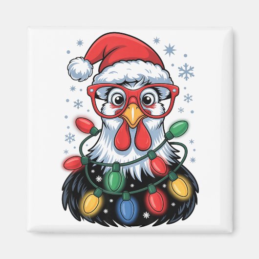Funny Chicken Christmas Tree Lights Santa Hat Xmas Magnet (Vorne)