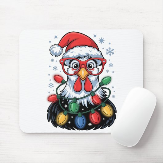 Funny Chicken Christmas Tree Lights Santa Hat Xmas Mousepad (Mit Mouse)
