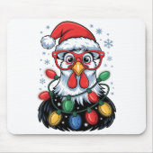 Funny Chicken Christmas Tree Lights Santa Hat Xmas Mousepad (Vorne)