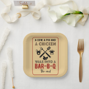 Funny Chicken Cow Pig Barbecue Party Pappteller