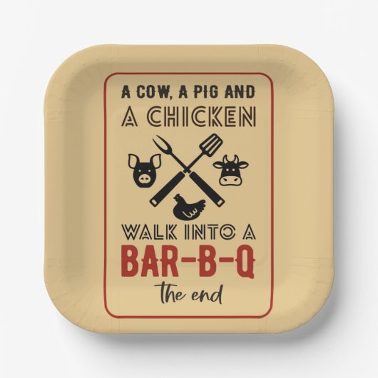 Funny Chicken Cow Pig Barbecue Party Pappteller (Vorderseite)