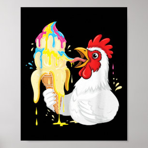 Funny Chicken Eating Banana Ice Poster