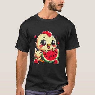 Funny Chicken Eating Watermelon Farmino T-Shirt
